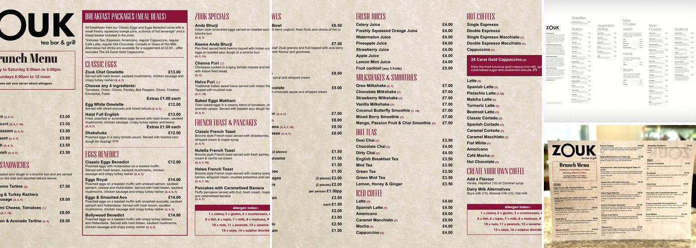 Zouk Tea Bar & Grill Menu