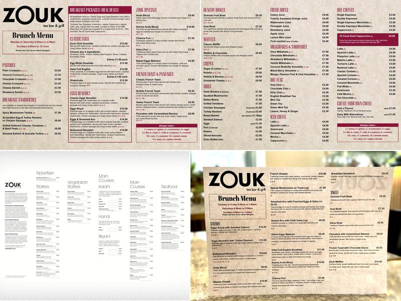 Zouk Tea Bar & Grill Menu