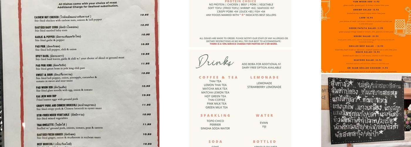 Sri Siam Cafe Menu