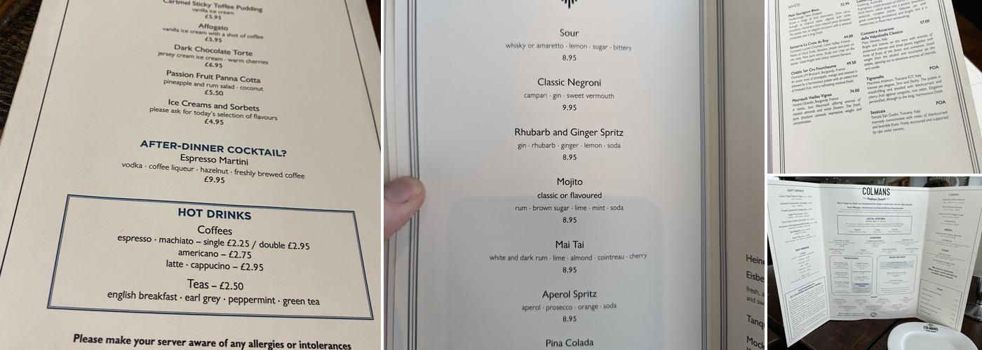 Colmans Seafood Temple Menu