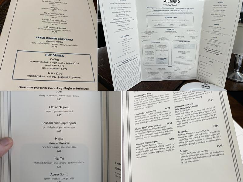 Colmans Seafood Temple Menu