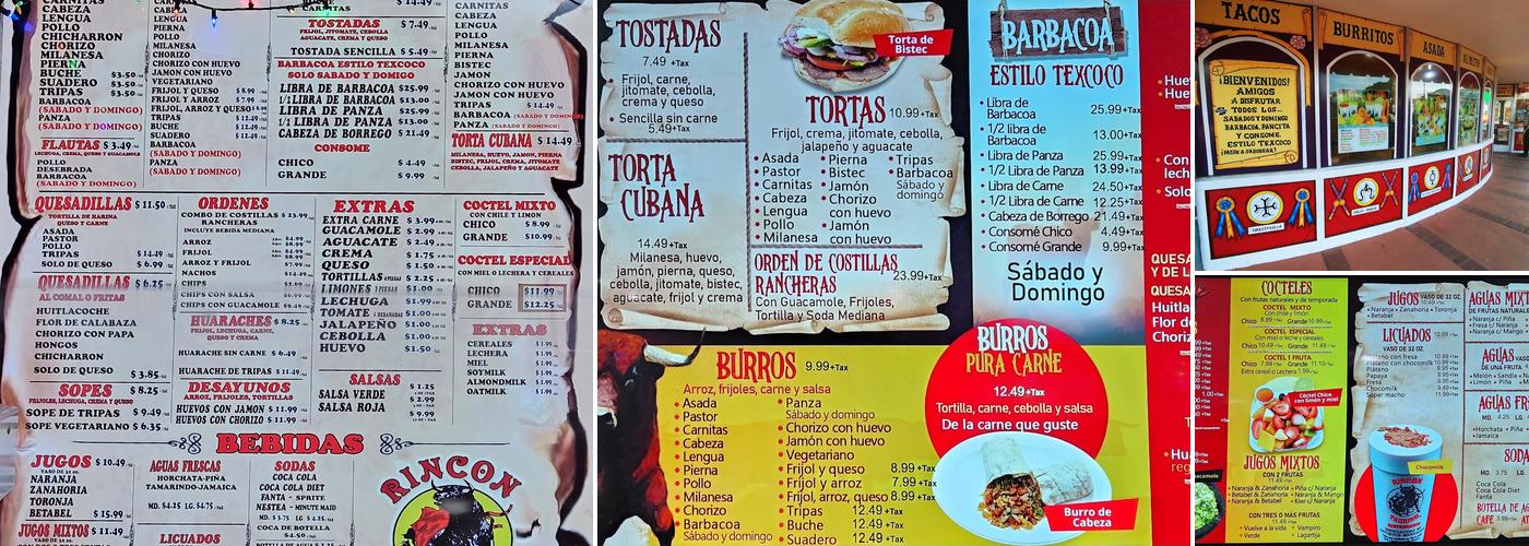 Rincon Taurino Menu