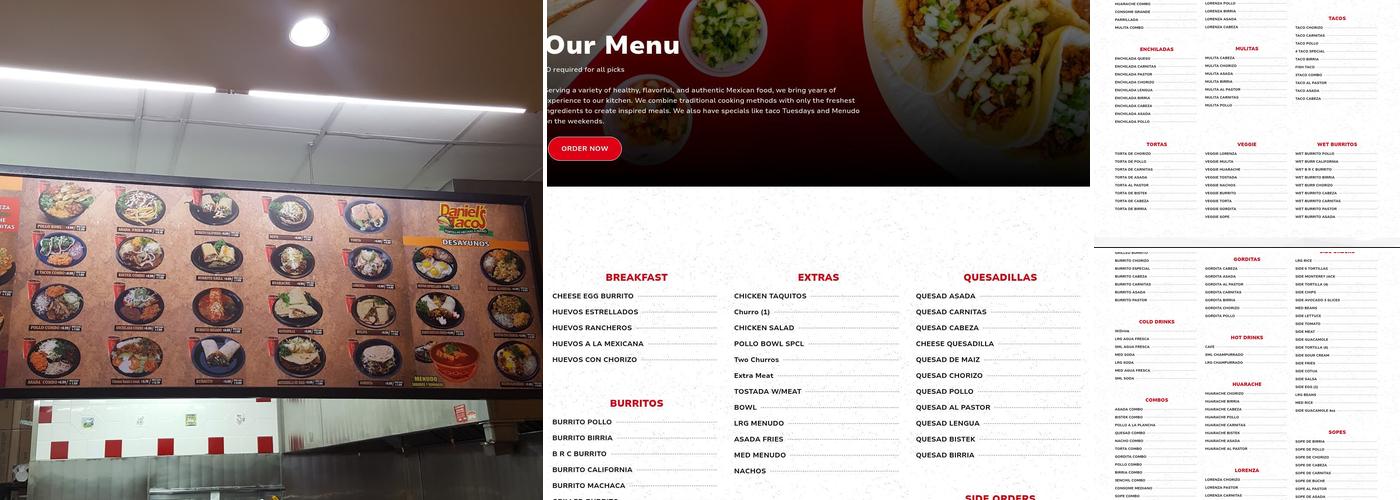 Daniel's Tacos Menu