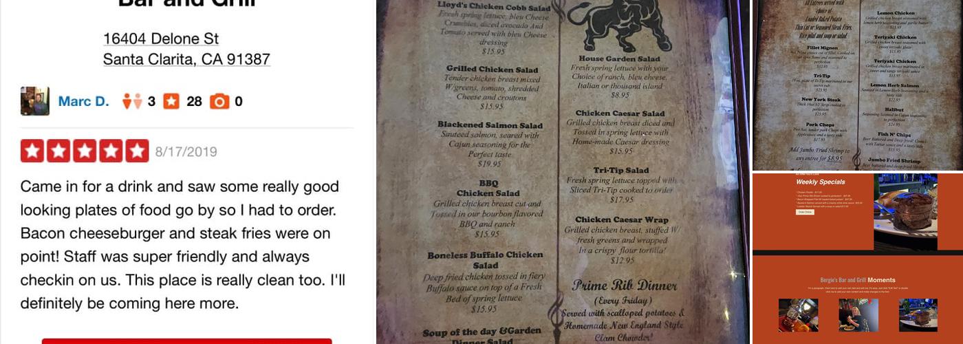 Bergie's bar and grill Menu