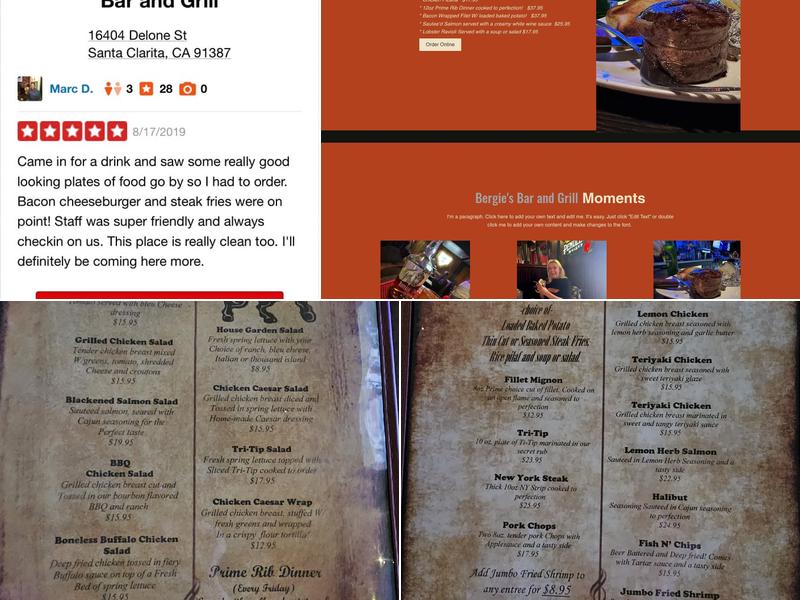 Bergie's bar and grill Menu