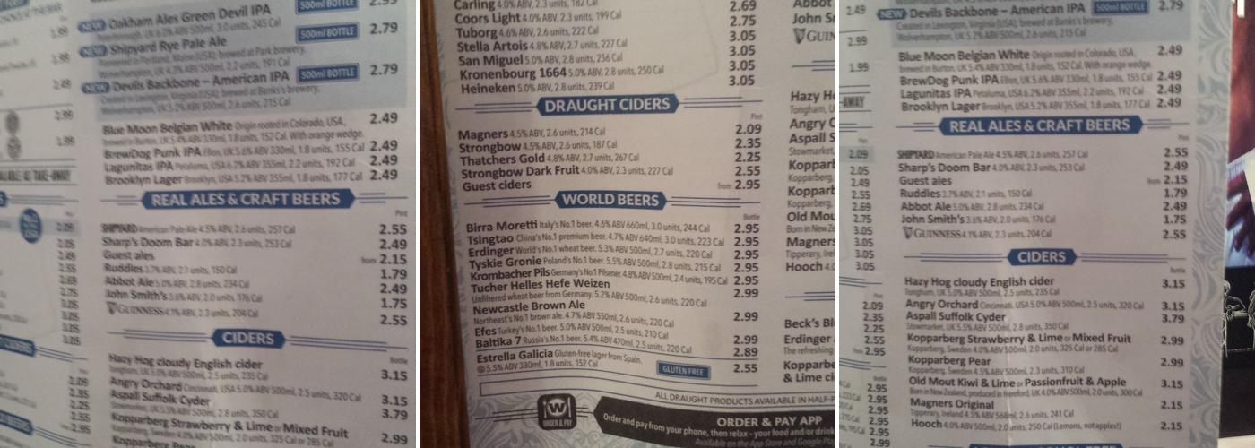 The Market Tavern Menu