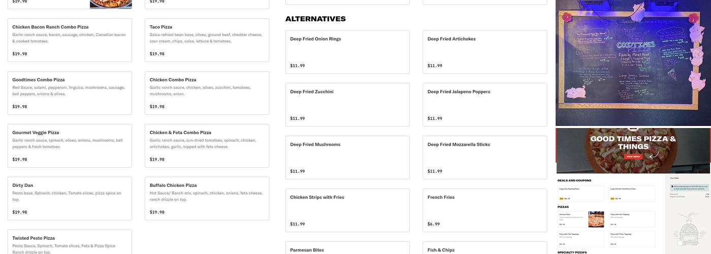 GoodTimes Pizza & Things Menu