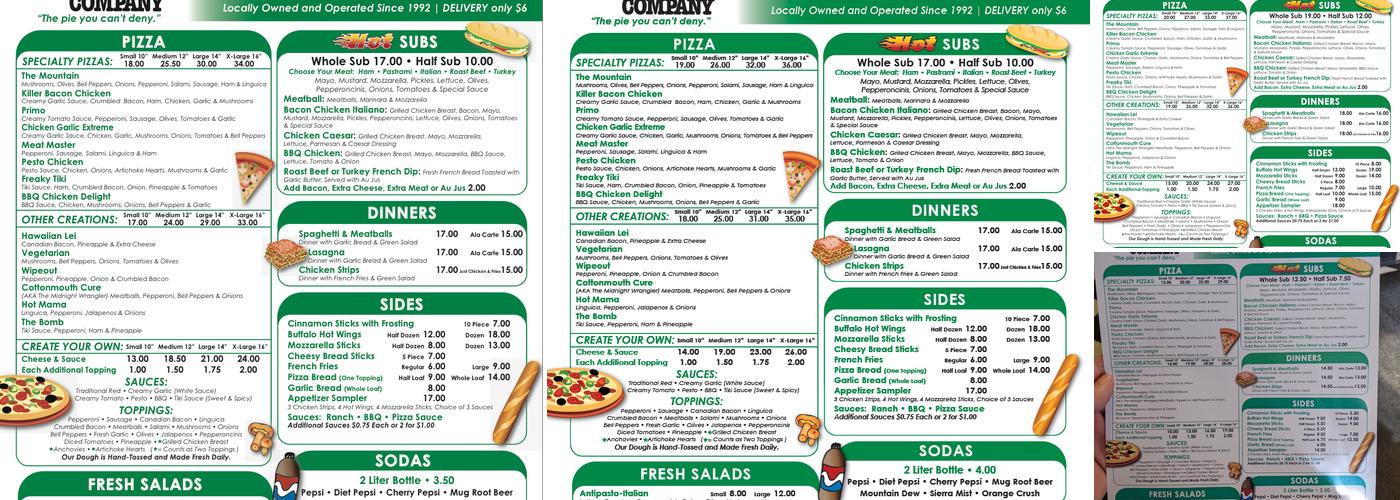 Shasta Pizza Menu