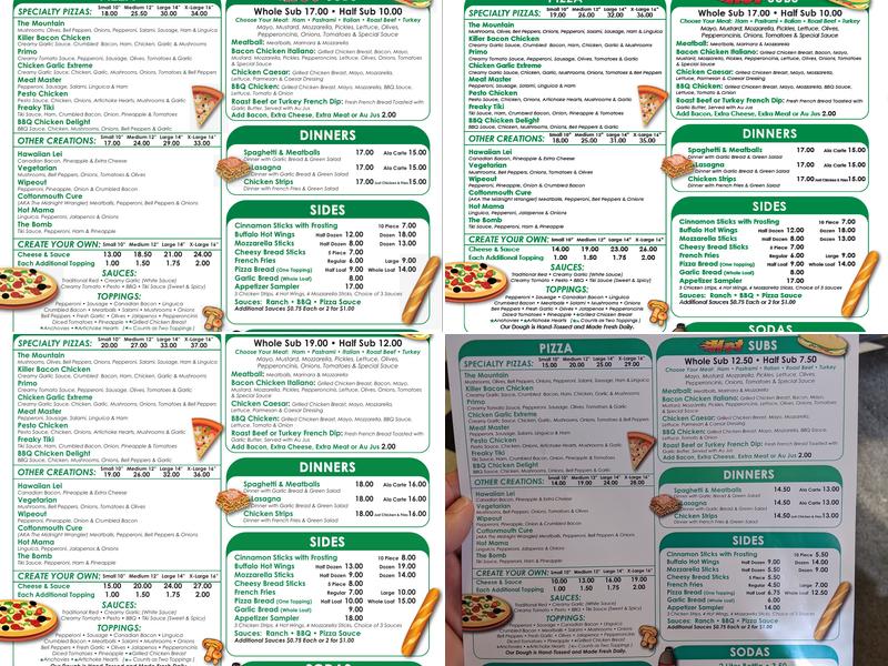 Shasta Pizza Menu