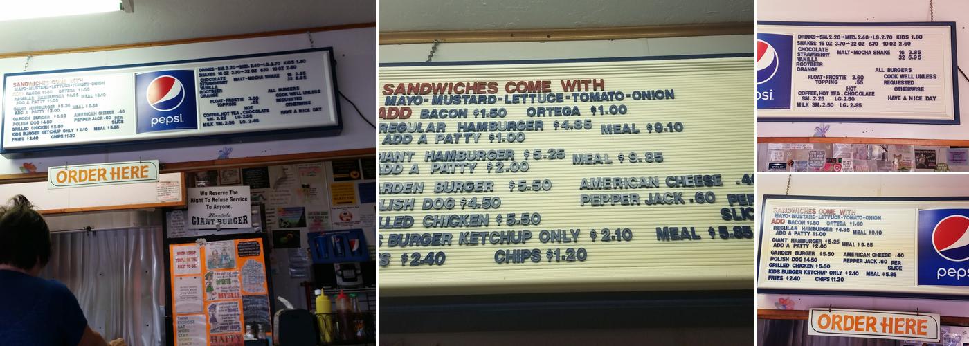 Bartels Giant Burger Menu