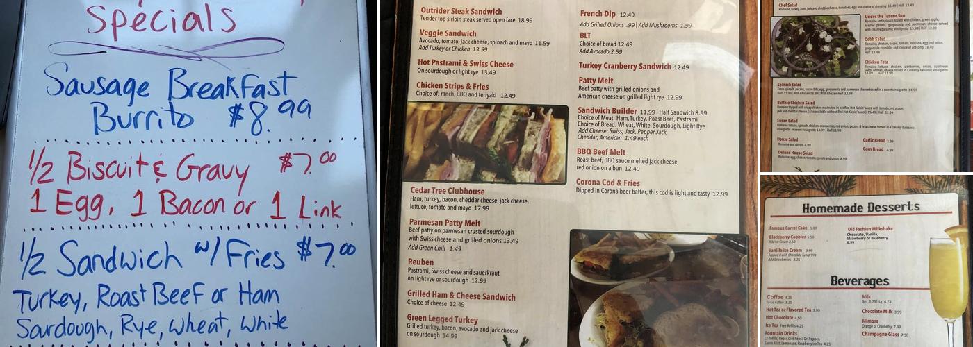 Cedar Tree Restaurant Menu