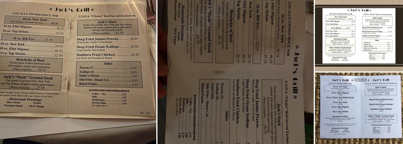 Jack's Grill Menu