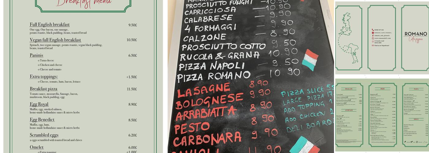 Romano Caffe Pizzeria Menu