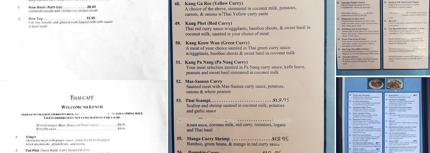 Thai Cafe Menu