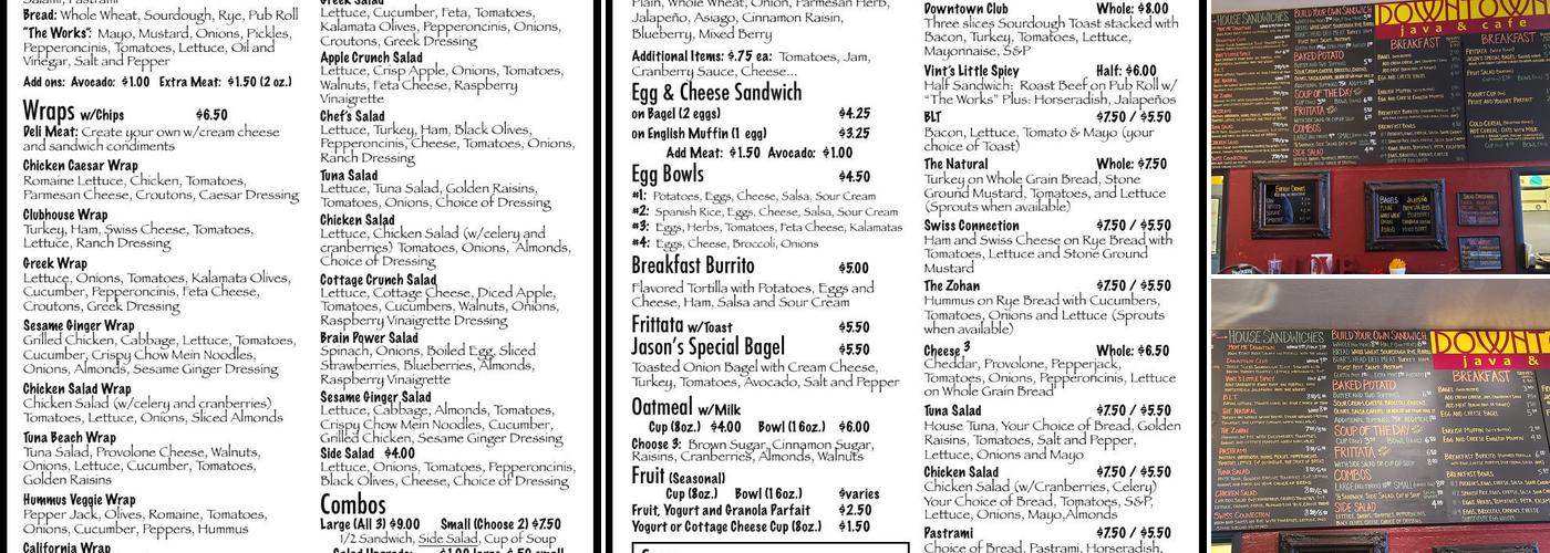Downtown Java and Cafe Menu