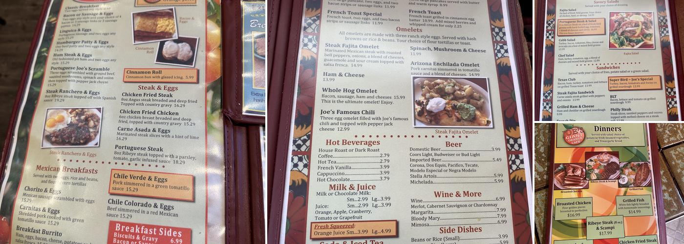 Joe's Giant Orange Restaurant Menu