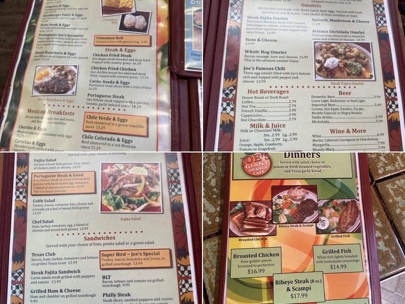 Joe's Giant Orange Restaurant Menu
