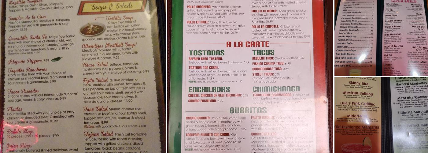 Mazatlan Grill Menu