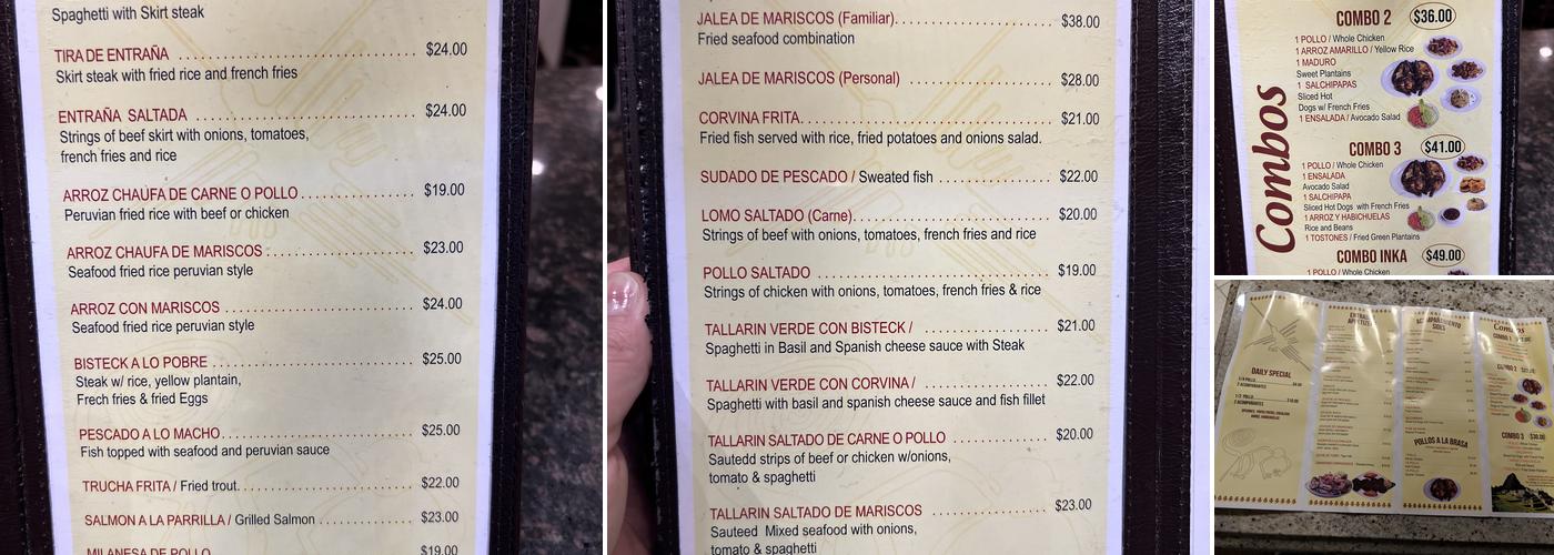 El Pollo Inka Peru Menu