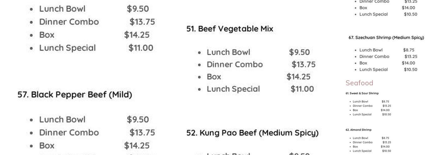 Oriental Express Menu