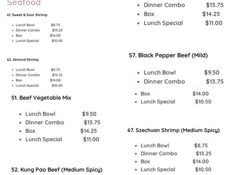 Oriental Express Menu