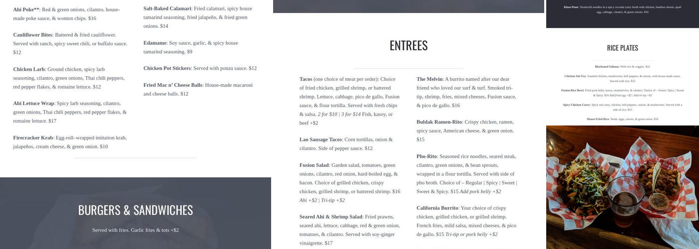 Fusion Lounge Menu