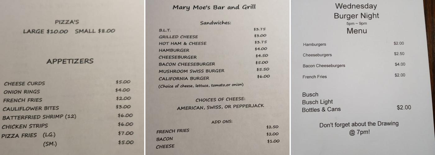 Mary Moe's Bar & Grill Menu