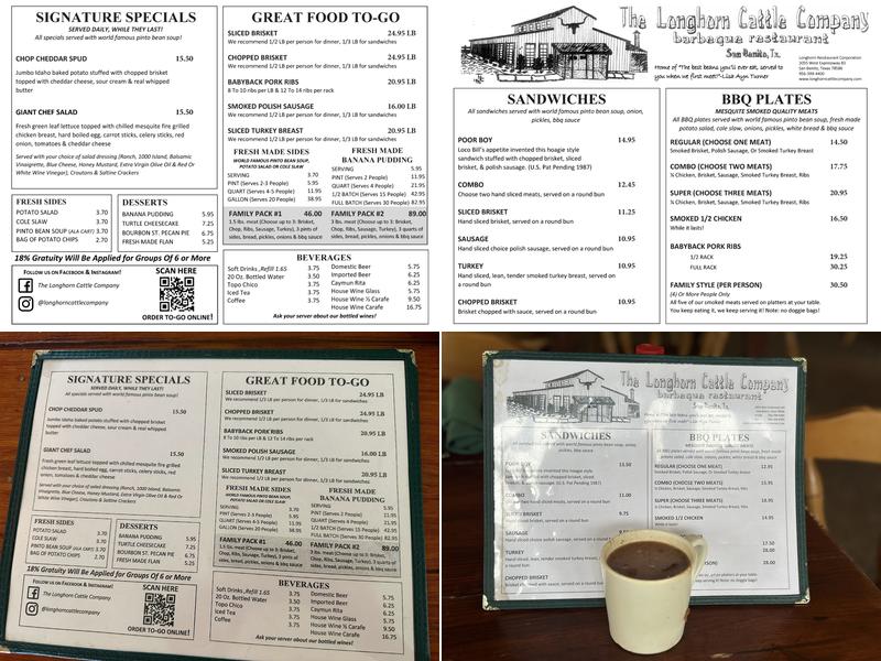 Longhorn Cattle Company Menu