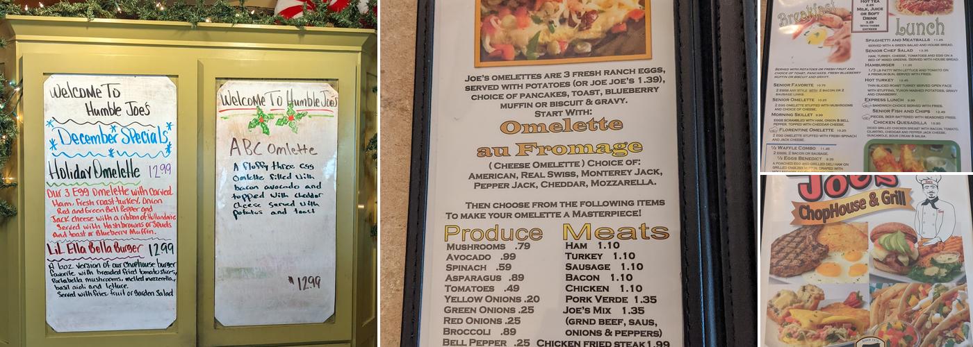 Humble Joe's Menu