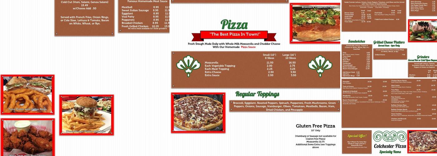 Colchester Pizza Restaurant Menu
