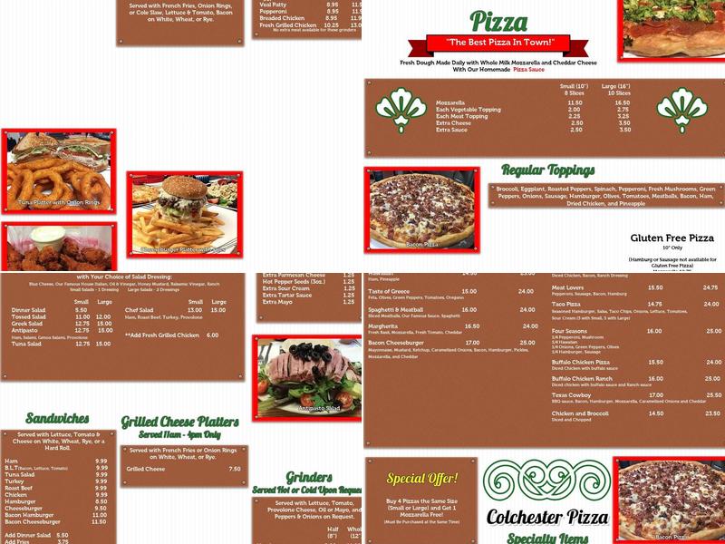 Colchester Pizza Restaurant Menu