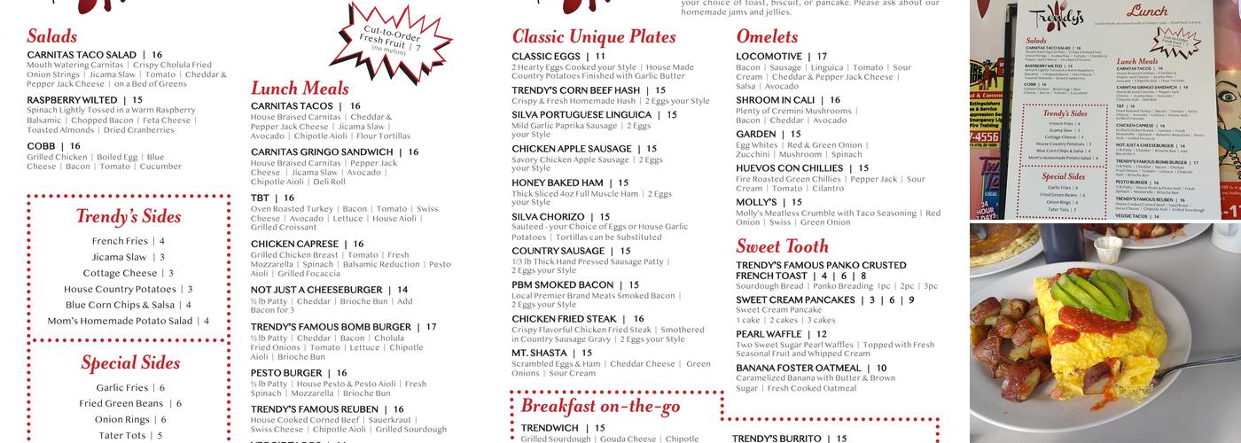 Trendy's Restaurant Menu