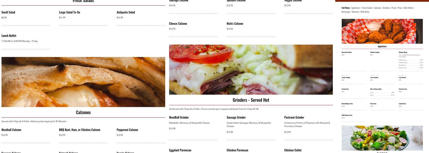 Nick's Pizza II Menu