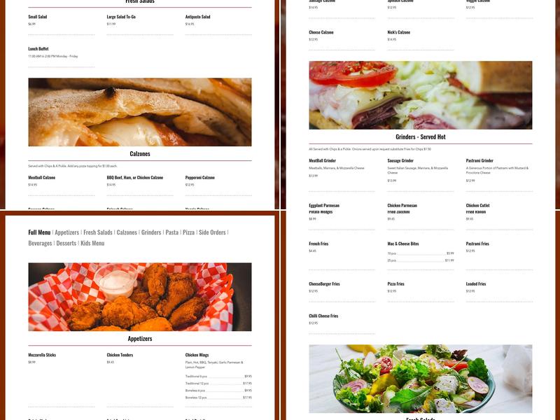 Nick's Pizza II Menu