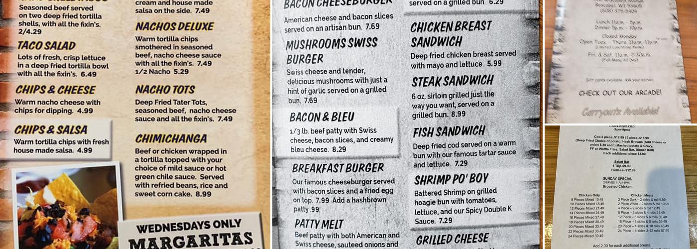 Double K's Bar & Grill Menu