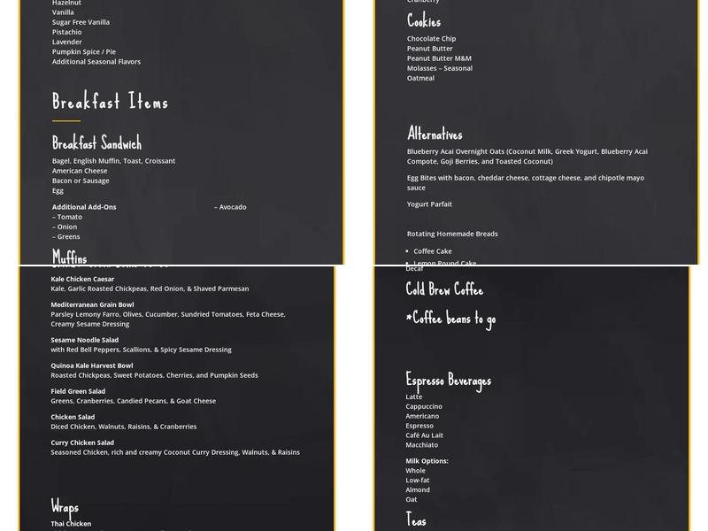 Uncle Jon's Coffees Menu