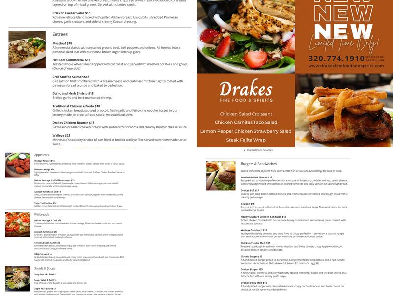Drakes Fine Food & Spirits Menu