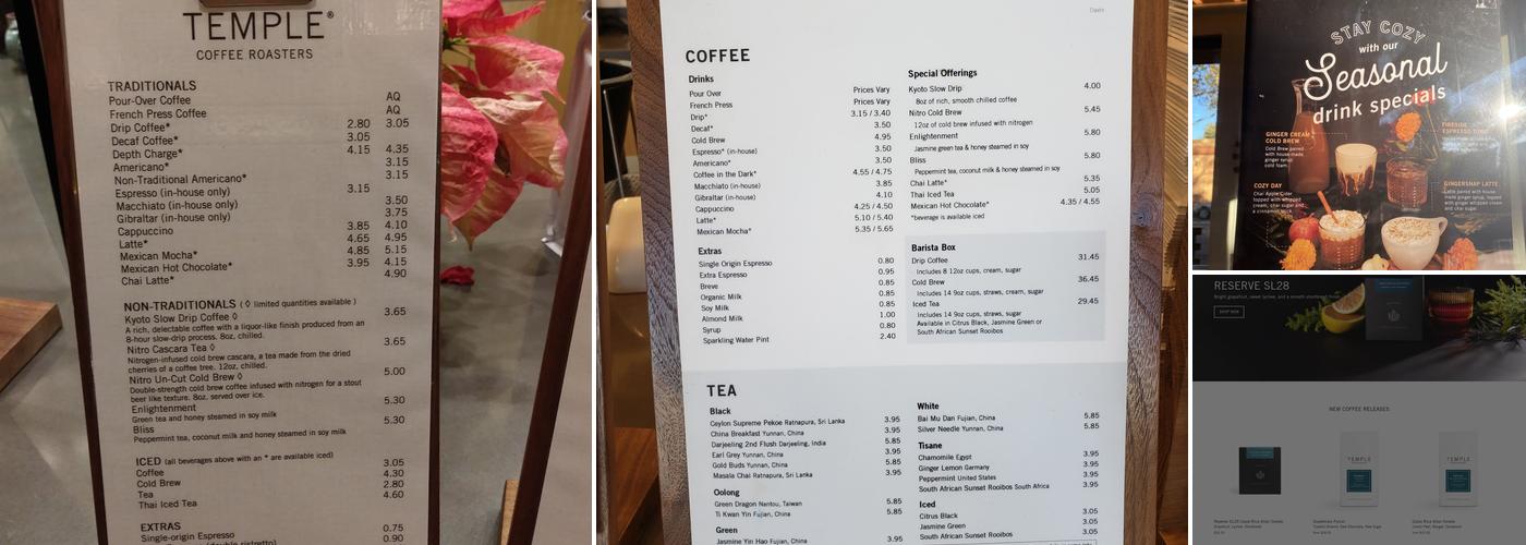 Temple Coffee Roasters Menu