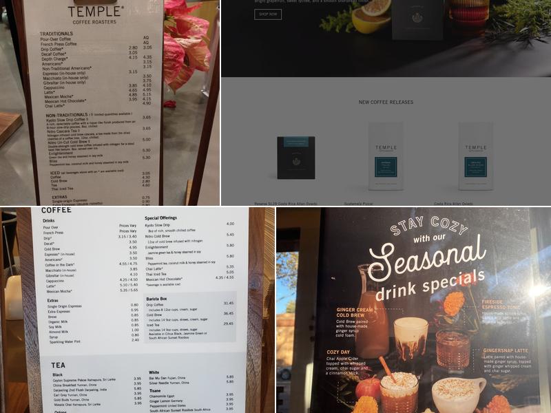 Temple Coffee Roasters Menu