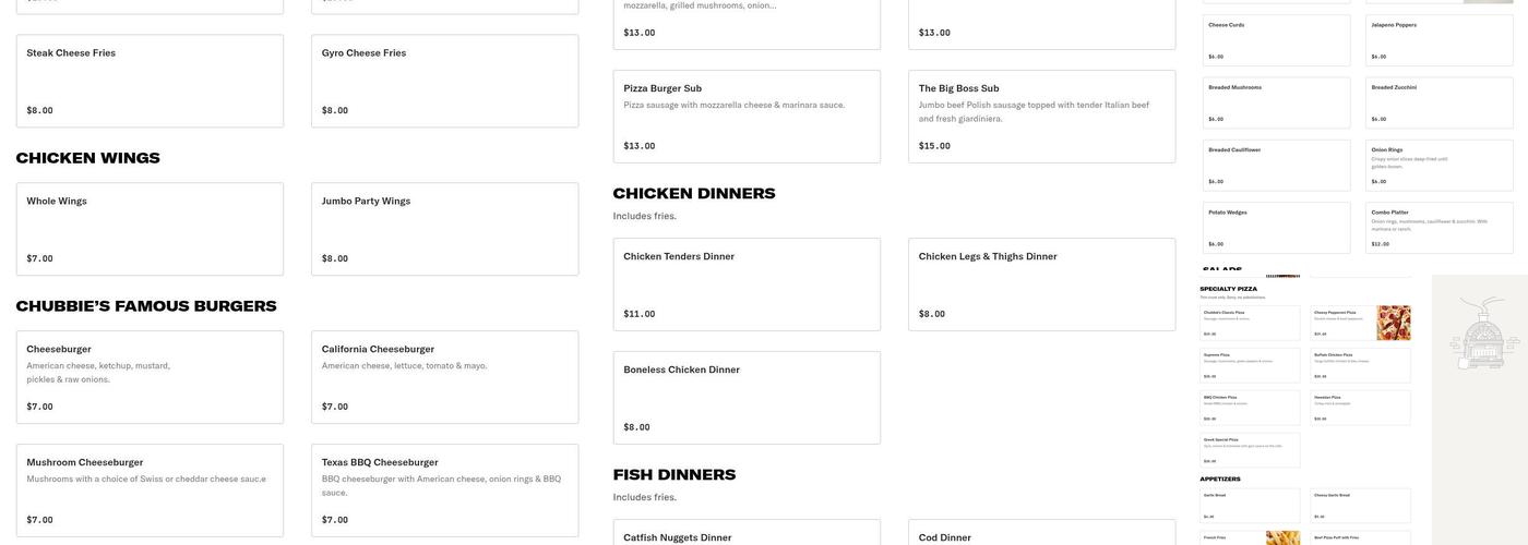 Chubbie's Pizzeria Menu