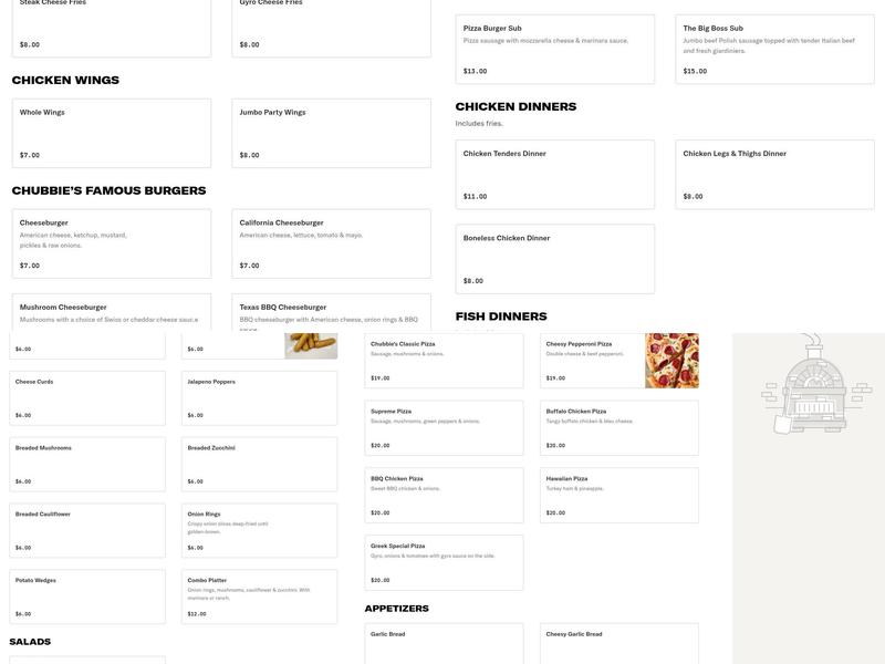 Chubbie's Pizzeria Menu
