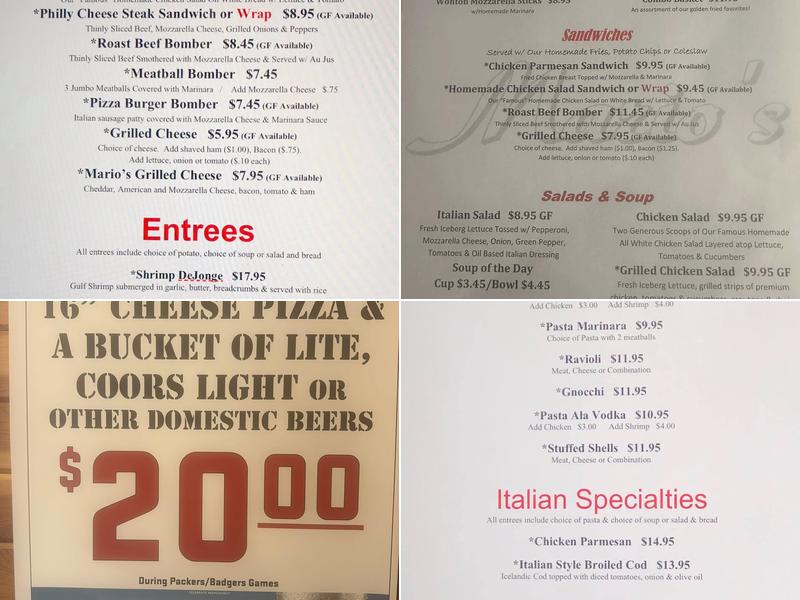 Mario's Italian Sports Bar Menu