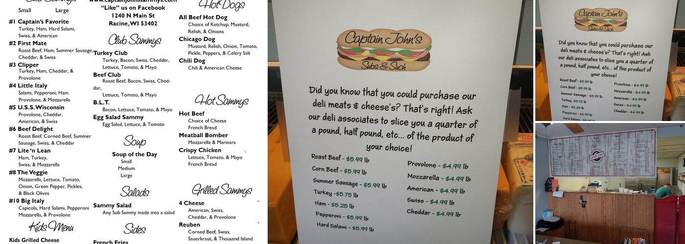 Captain John's Sammys & Such Menu