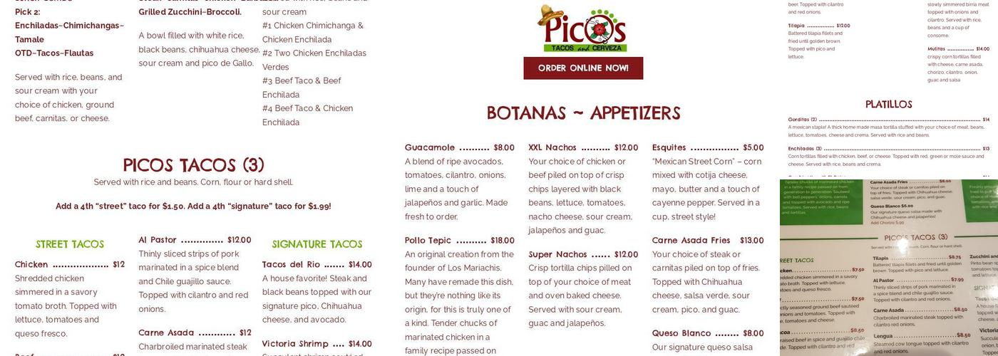 Pico's Tacos and Cerveza Menu