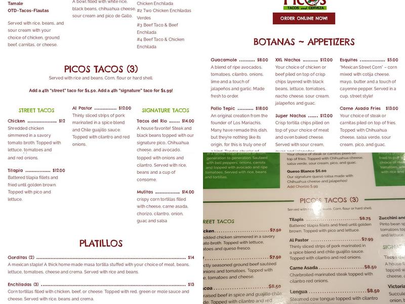 Pico's Tacos and Cerveza Menu