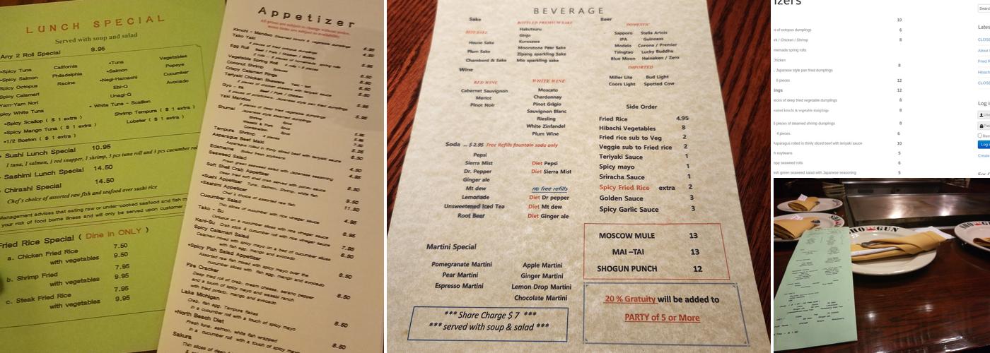 Shogun Steakhouse Menu
