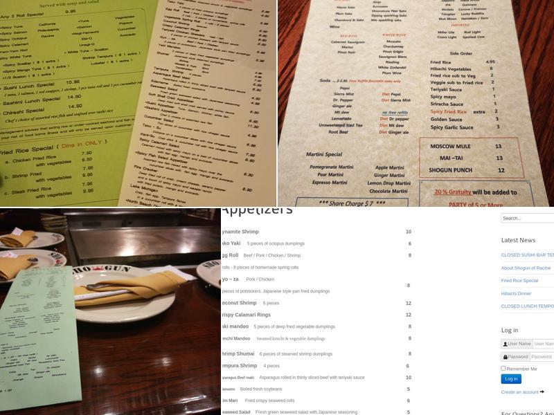 Shogun Steakhouse Menu