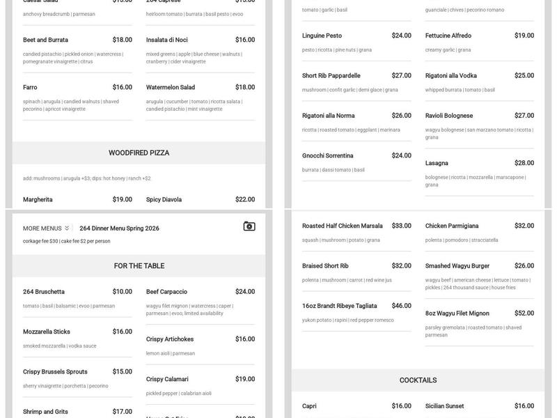 264 Fresco Menu