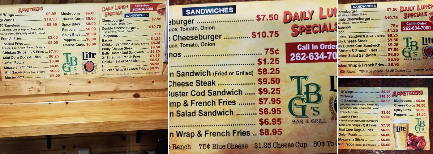 TBG's Menu