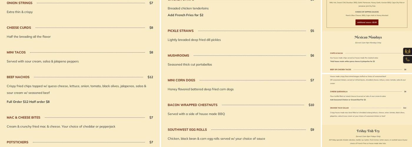 Buca's Bar & Grill Menu